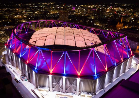 stadium lit up at night