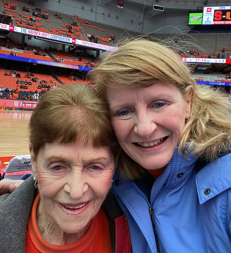 Kathy and Kathleen Joyce take a selfie in the stadium