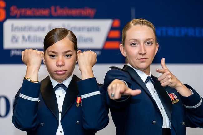 Mayra Quintana and Kamryn Olkowski, cadets in the United States Air Force Academy