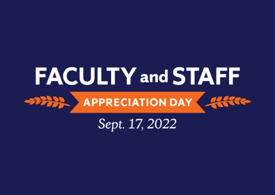 blue graphic with text that says "Faculty and Staff Appreciation Day, Sept. 17, 2022"