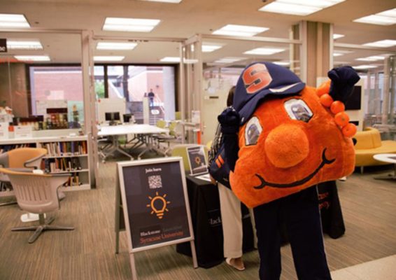 Mascot Otto the Orange in the LaunchPad