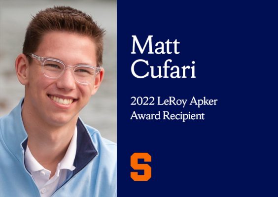 photo of Matt Cufari with the text "Matt Cufari, 2022 LeRoy Apker Award Recipient"