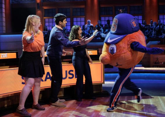 Syracuse University students with Otto on the set of NBC's College Bowl.