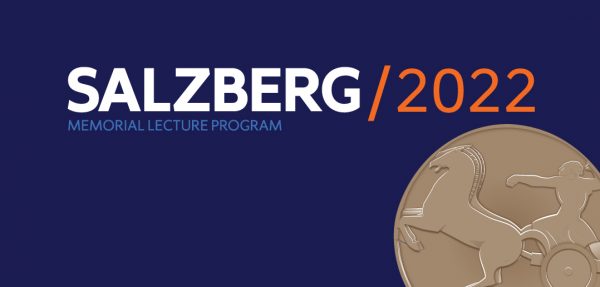 graphic with words Salzberg/2022 memorial lecture program with medal