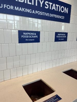 composting receptacles in an on-campus dining center