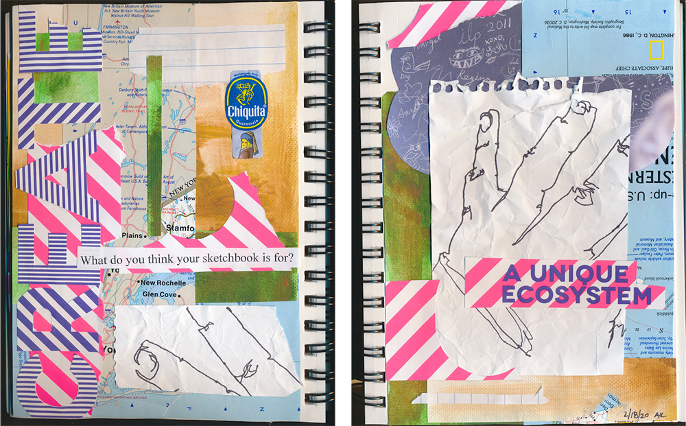 example of visual journaling with brightly colored clippings