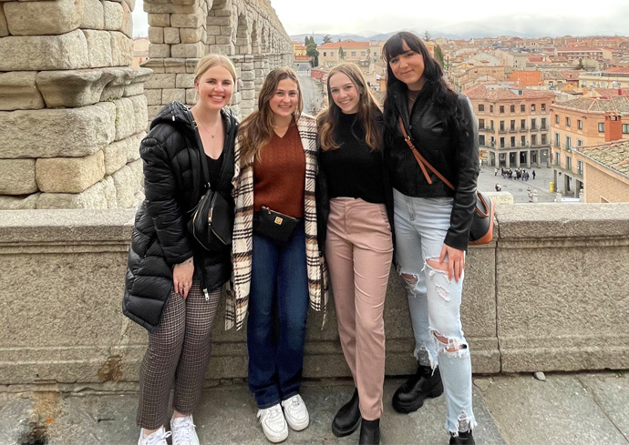 four students studying abroad in Madrid