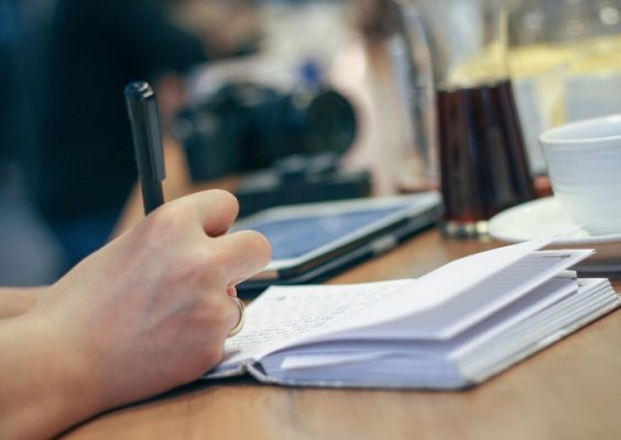 hand writing in notebook