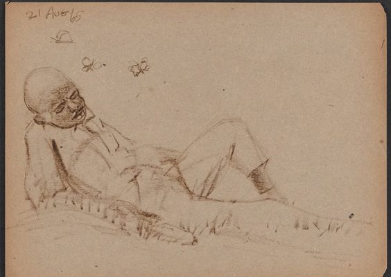 sketch of man with butterflies