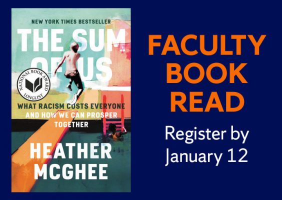 Book jacket and information on faculty book read registration deadline of January 12