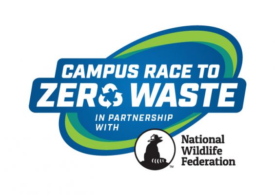 Graphic with text that says "Campus Race to Zero Waste in partnership with the National Wildlife Federation"