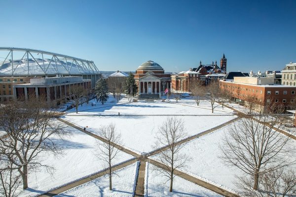Shaw Quad elevated view in winter