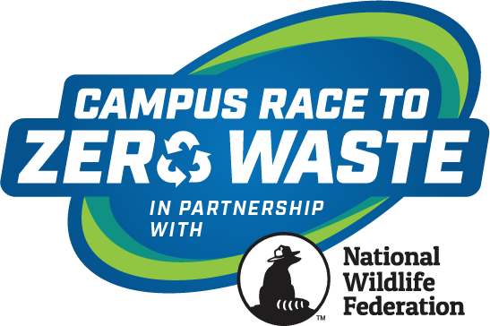 Graphic with text that says "Campus Race to Zero Waste in partnership with the National Wildlife Federation"