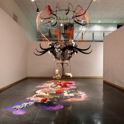 Rina Banerjee's sculpture "A World Lost" on display at the Syracuse University Art Museum