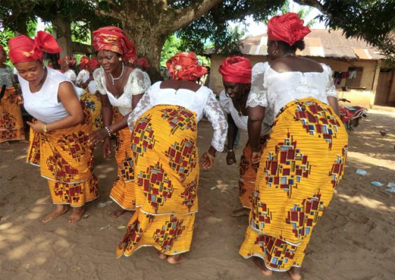 A group of women participating in a dance performance in Imo State, southeastern Nigeria