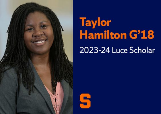 portrait of student with text "Taylor Hamilton G18, 2023-24 Luce Scholar"