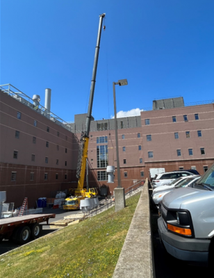 a crane working on the Center for Science and Technology