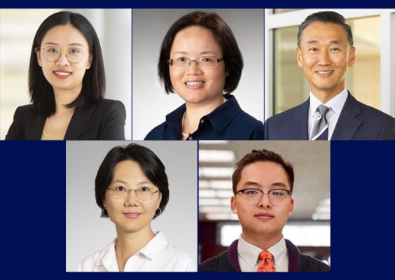 composite graphic of five panelist headshots for International Student Summit: Yi Huang, Ling Gao LeBeau, Eunkyu Lee, Yingyi Ma, Ze Zeng ’22