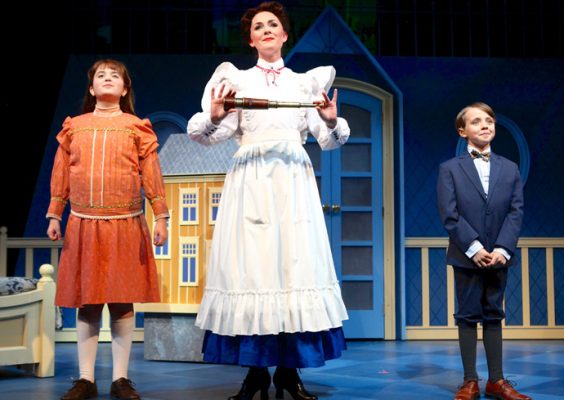 three performers, including two children, during a Syracuse Stage production
