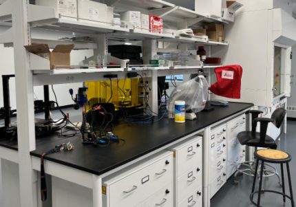 countertop and shelves in a new science laboratory