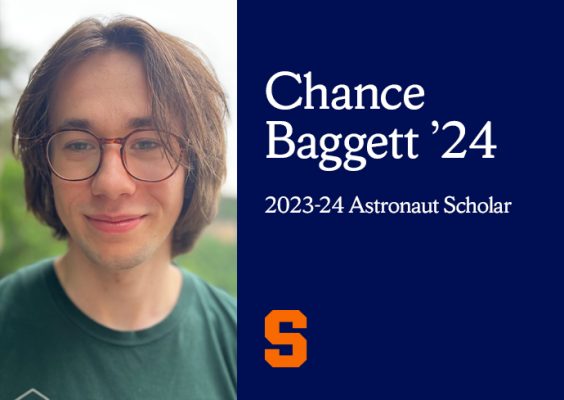 graphic with text "Chance Baggett ’24, 2023-24 Astronaut Scholar" and a photo of Chance