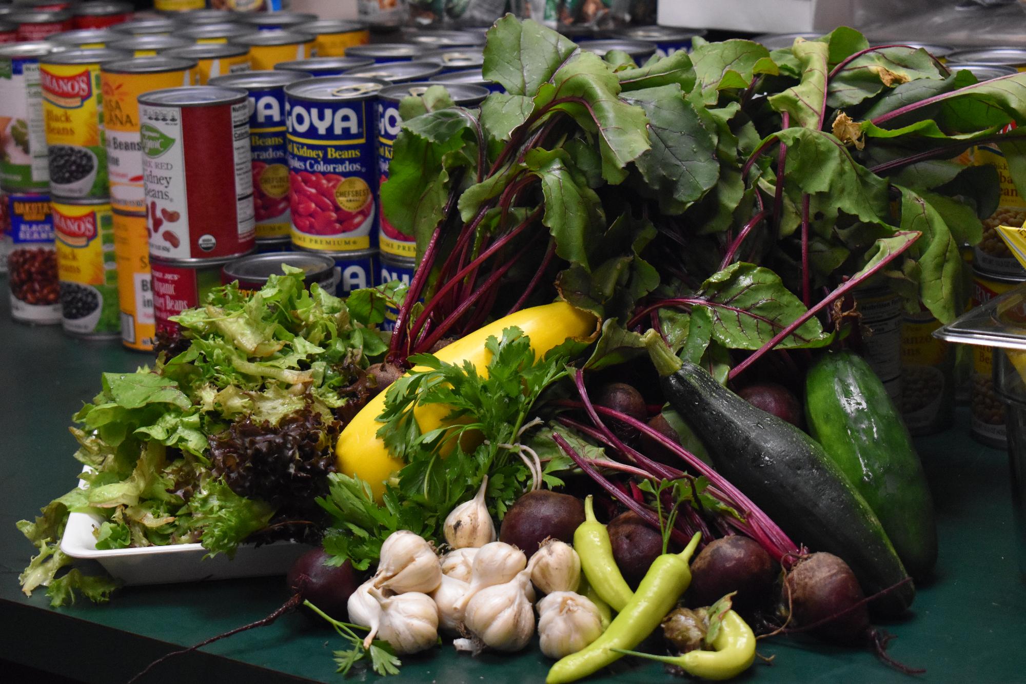 Produce and cans at the Hendricks Chapel Food Pantry