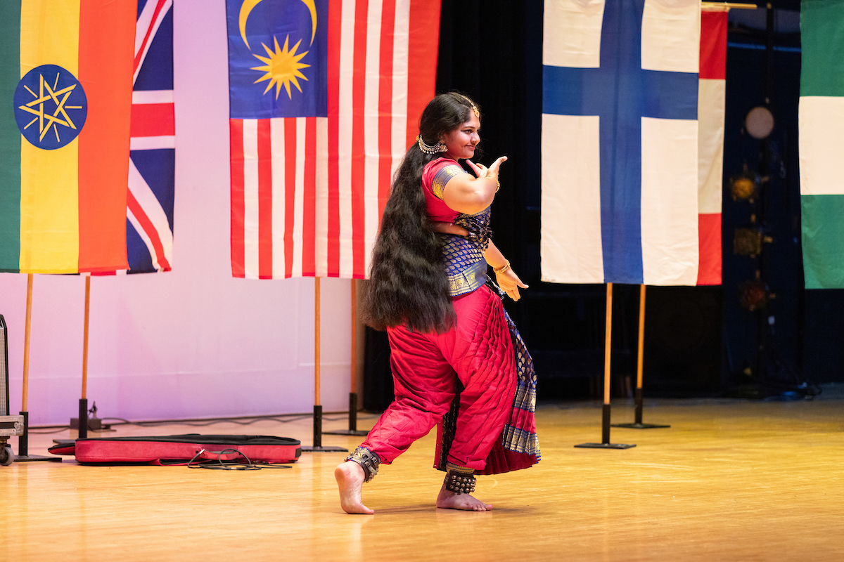 A student performs a dance number during the international student talent show
