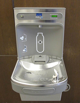 Water bottle refilling station and water drinking fountain.