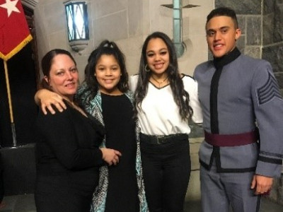 Military cadet at West Point with mom and sisters