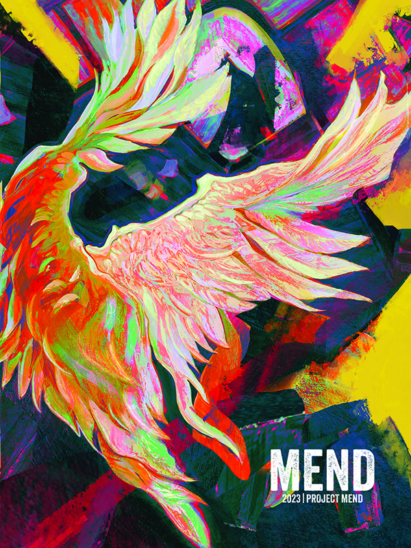 Magazine cover of a multicolor bird.