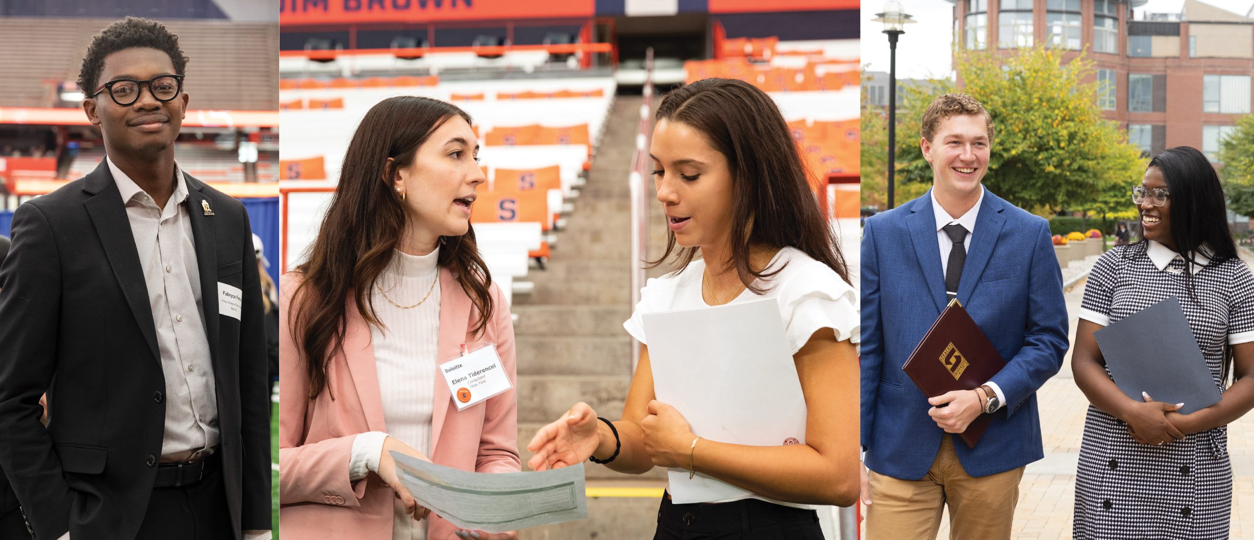 composite of three images of students attending career week events