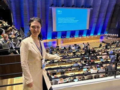 professor Svetoslava Todorova poses at a United Nations session in Paris, France