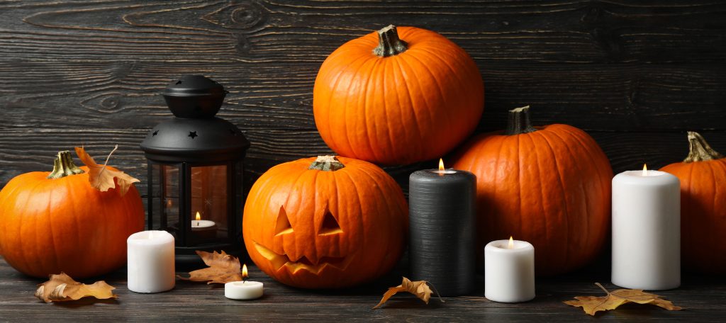 Pumpkin, lantern and candel decore