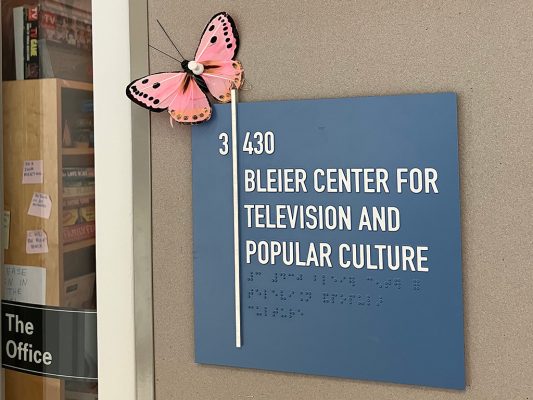 A sign outside the Newhouse 3 rooms for the Bleier Center for Television and Popular Culture