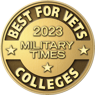 A medal reading Best Place for Vets Colleges 2023 Military Times