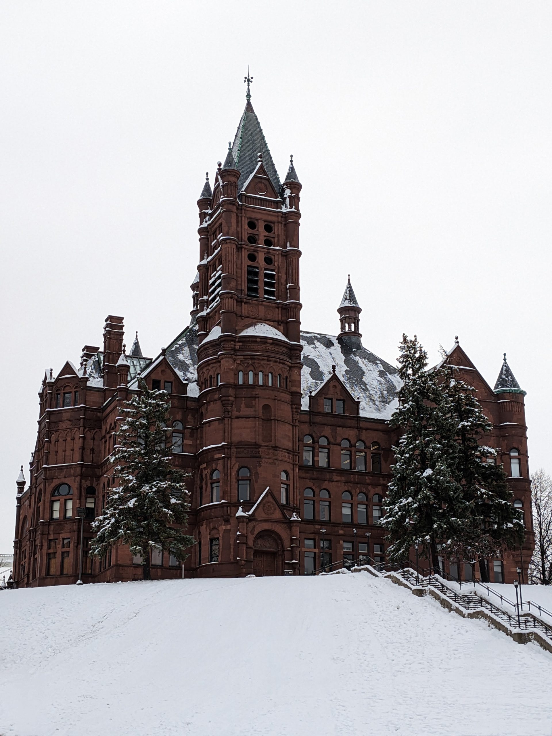 Crouse College covered in snow