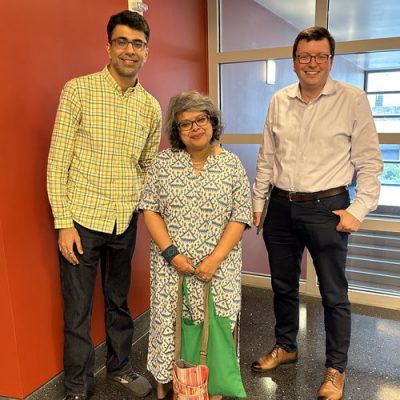 Professor Romita Ray with graduate student Ankush Arora, at left, and Tom Barringer from Yale.
