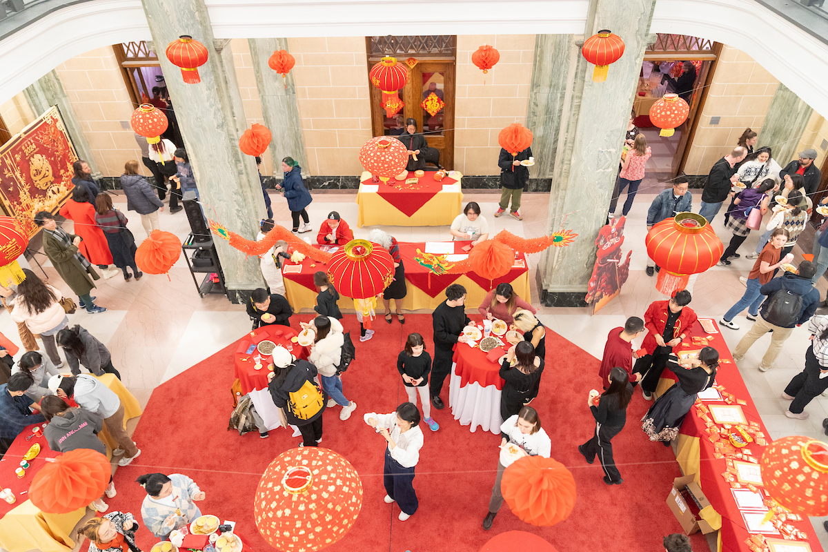 Overhead view of a room decorated for a lunar new year celebration