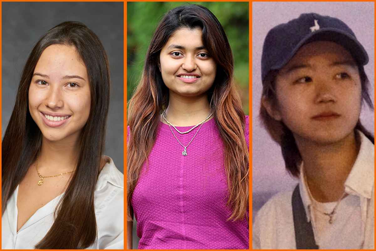 A composite of three international students posing for their headshots.