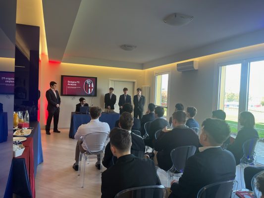 Sports analytics students will present themselves to Bologna FC Club officials during their trip to Italy in spring 2024.