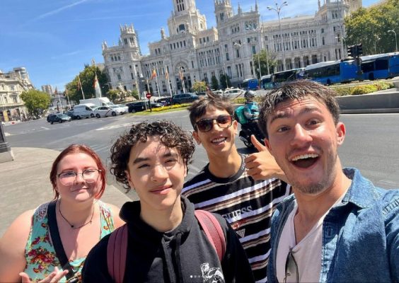 Students in front of Cybele Palace in Madrid