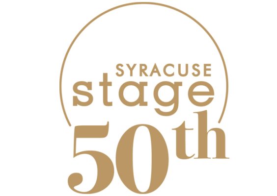 Syracuse Stage logo in gold with 50th underneath.