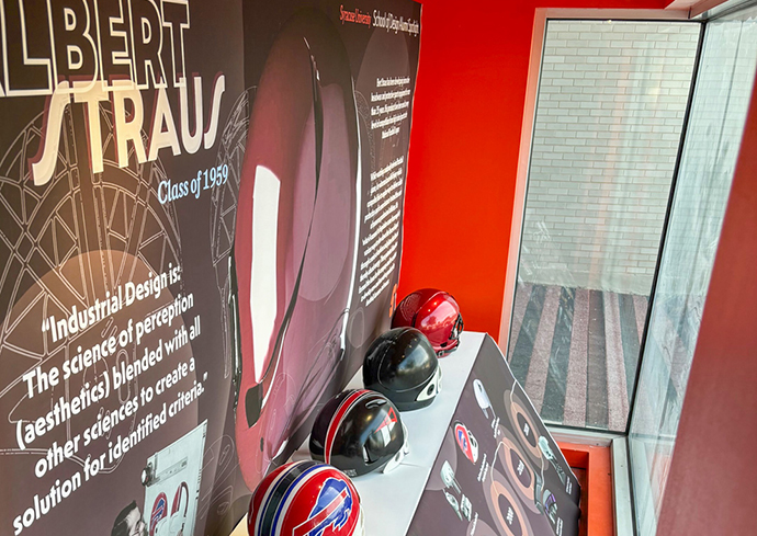 Warehouse Display Honors Design Alumnus for Innovative Headwear, Protective Sports Equipment