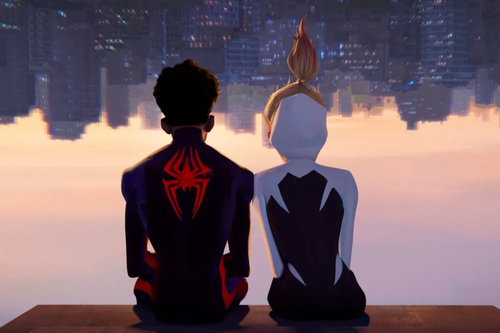 two characters in a cartoon sitting overlooking city