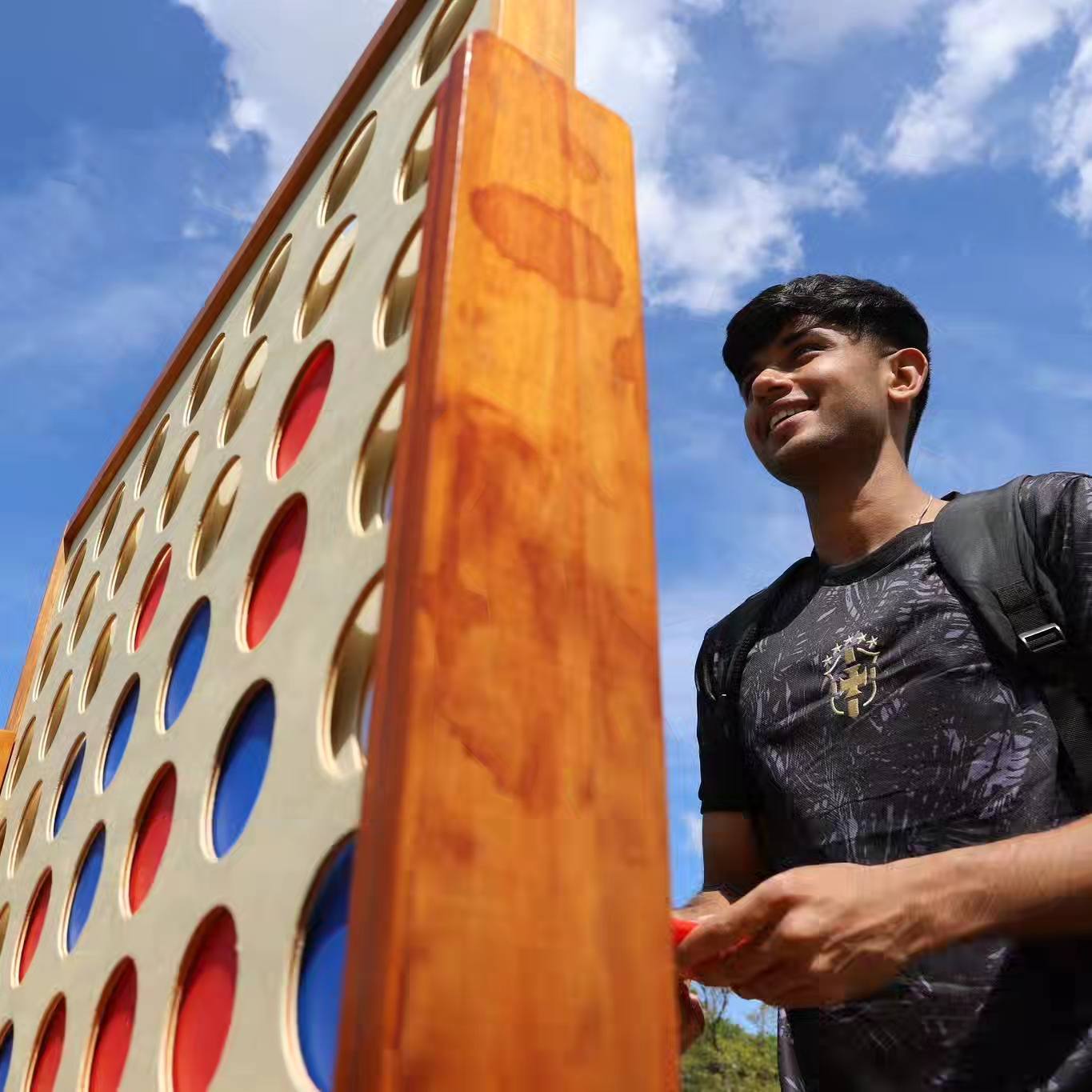 Students play a big Connect Four game