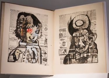 artist book with vivid black and white drawings on opposite pages