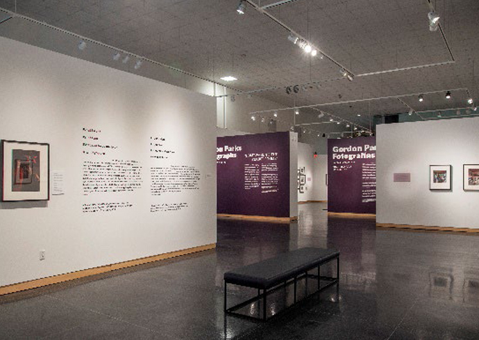 A series of exhibits on display at the Syracuse University Art Museum.