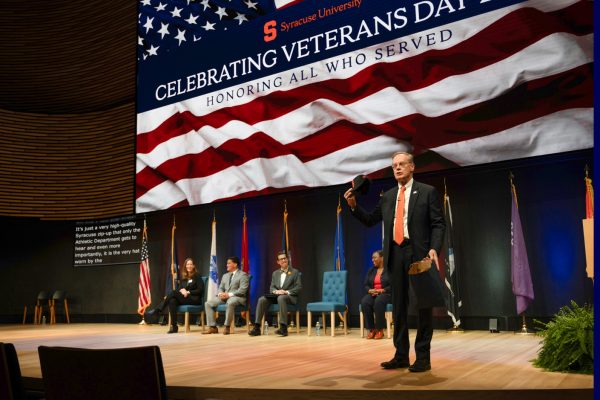 Chancellor Syverud speaks during the Veterans Day Ceremony 