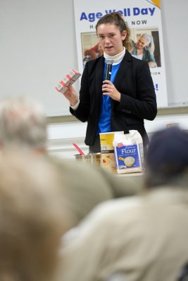 Katarina Sako demonstrates an apple crisp recipe during a recent Age Well Day event in Syracuse