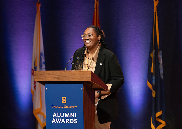 person standing at a podium